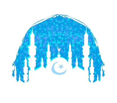 Ramadan kareem card with crescent arabian and the silhouette of the mosque