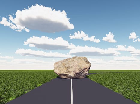 Computer generated 3D illustration with a huge rock on a country road