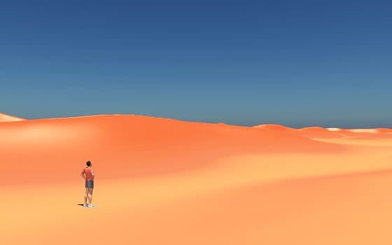 Computer generated 3D illustration with a lone wanderer in a sandy desert