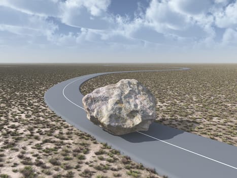 Computer generated 3D illustration with a huge rock on a country road