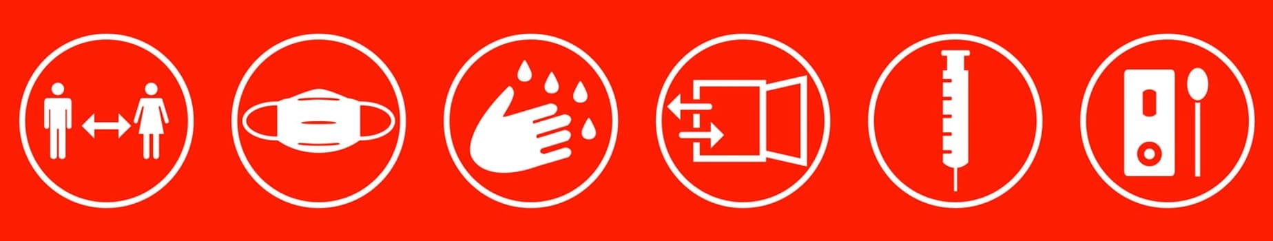 Coronavirus Instructions red white: Wash your hands, keep distance, wear a mask, open windows for ventilation, get vaccinated, wash your hands, use rapid test