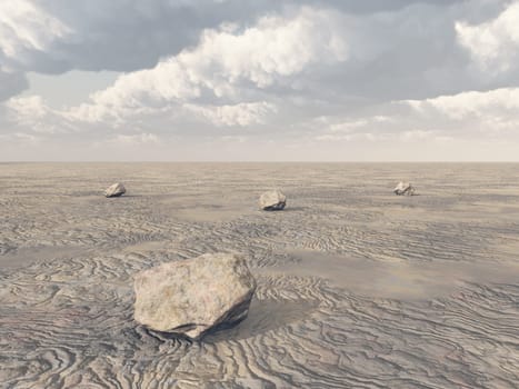 Computer generated 3D illustration with large boulders in a landscape
