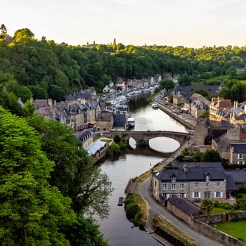 Aerial view of Port of Dinan - Dinan, Brittany, France