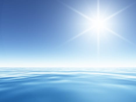 Computer generated 3D illustration with a glistening sun over the sea