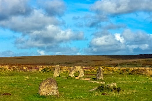 Men-an-Tol known as Men an Toll or Crick Stone - small formation of standing stones in Cornwall, United Kingdom