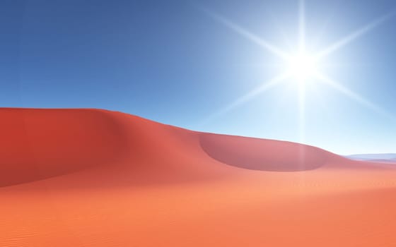 Computer generated 3D illustration with a glistening sun over a sand desert