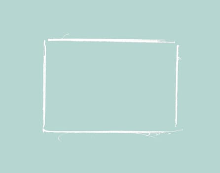 Hand drawn white pencil frame on blue background