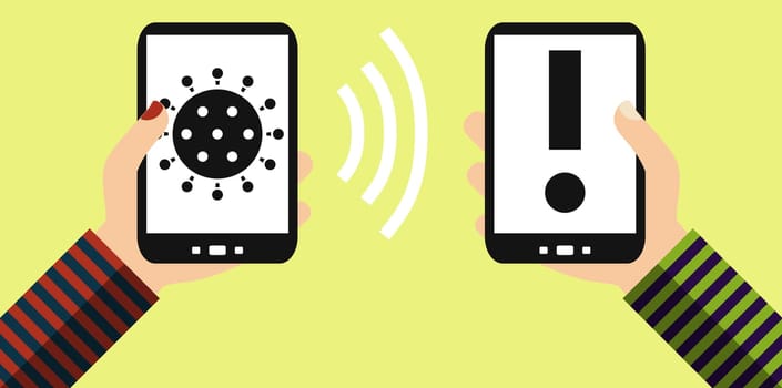 Warning of contact to Coronavirus infected person by using Smartphone App