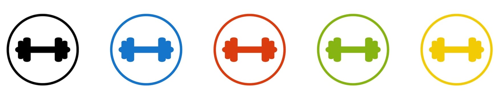Dumbbell Icon - Set of 5 Buttons: Sport and training
