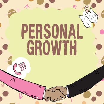 Conceptual display Personal Growth, Word Written on improve develop your skills qualities Learn new materials Empty frame decorated with communication symbols represent business meeting