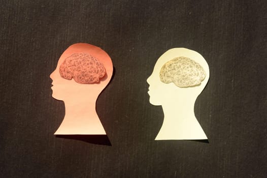Two People Human Brain Isolated Within Human Head. Paper Illustration. Feelings of isolation and Mental Health concepts.