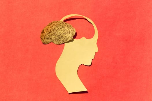 Human Brain Isolated Within Human Head. Paper Illustration. Feelings of isolation and Mental Health concepts.