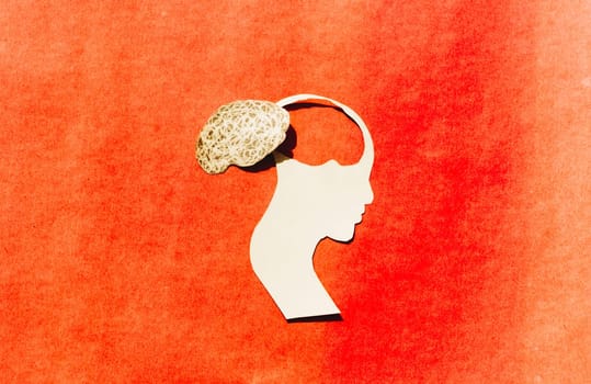 Human Brain Isolated Within Human Head. Paper Illustration. Feelings of isolation and Mental Health concepts.