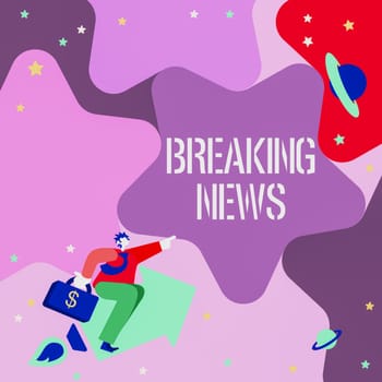 Conceptual caption Breaking News, Business showcase Special Report Announcement Happening Current Issue Flashnews Gentleman Pointing Finger Star Representing Financial Success.