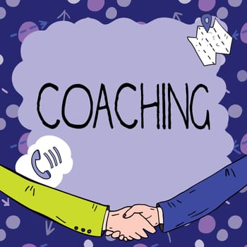 Inspiration showing sign Coaching, Internet Concept person supports client in achieving specific personal goal Empty frame decorated with communication symbols represent business meeting