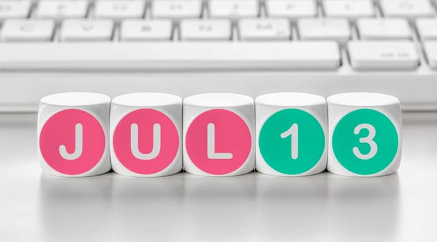 Letter dice in front of a keyboard - July 13