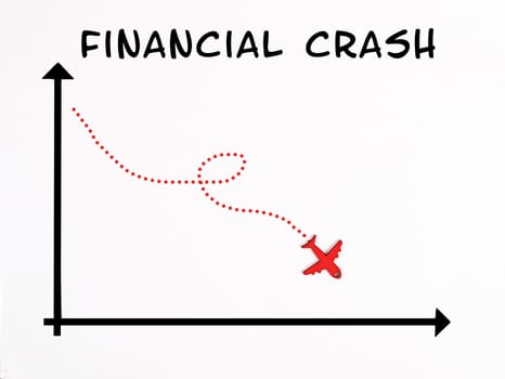 Graph with an airplane falling down, financial crash, inflation crisis, risk for investments, global economic depression, business bankruptcy