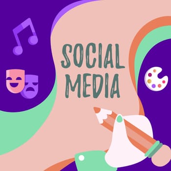Conceptual display Social Media, Word for Online communication channel Networking Microblogging Hand Using Pencil Strategizing Newest Innovative Creative Goal Plans.