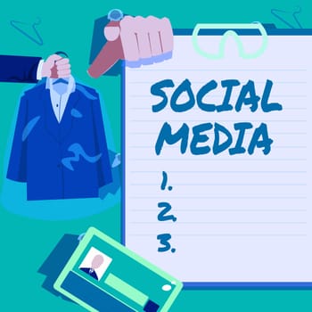 Sign displaying Social Media, Business showcase Online communication channel Networking Microblogging Hands Holding Uniform Showing New Open Career Opportunities.