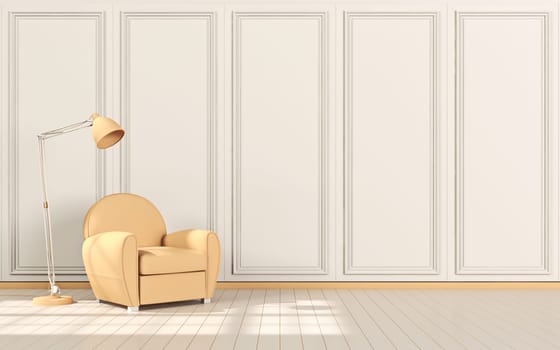 Mock up poster frames with reading lamp and armchair in modern interior background 3D render 3D illustration