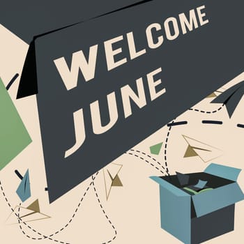 Sign displaying Welcome June, Word for Calendar Sixth Month Second Quarter Thirty days Greetings Open Box With Flying Paper Planes Presenting New Free Ideas