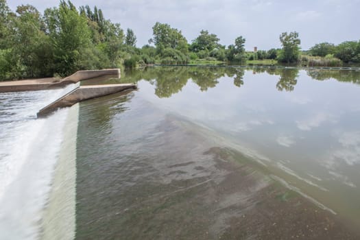 Guadiana River diversion dam near La Fabrica de la Luz, Merida, Badajoz, Spain