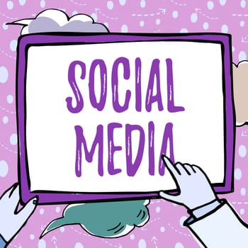 Text showing inspiration Social Media, Business overview Online communication channel Networking Microblogging Hands Holding Paper Showing New Ideas Surrounded With Stars.