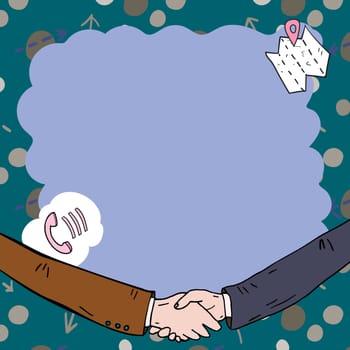 Empty frame decorated with communication symbols represent business meeting