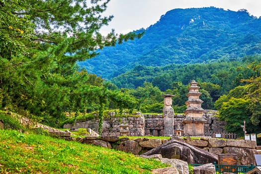 Big or giant old Buddha statue and stone monument in national park in South Korea
