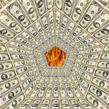 American dollar pattern with flame on the background