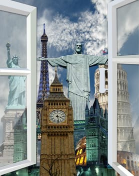 opened window to the world famous places of interest