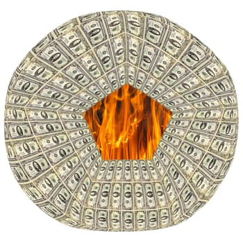 round dollar pattern with flame within isolated