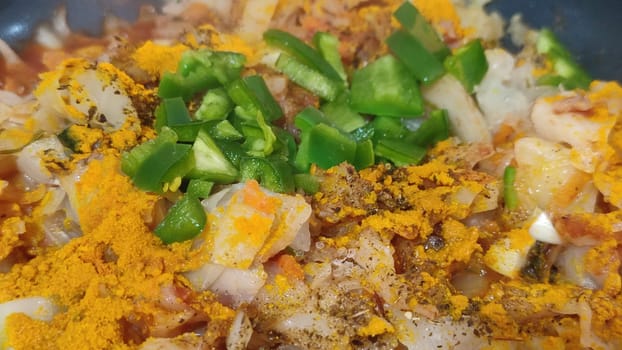 meat vegetables stewed onion healthy food meat vegetables stewed onion frying pan home cooking stove cooking recipe dish dinner lunch delicious, horizontal format photo. High quality photo