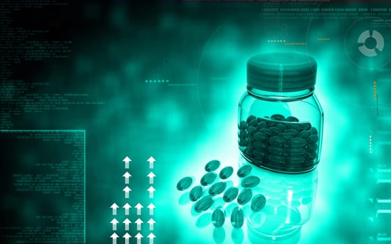 Digital illustration of capsule bottle in colour background
