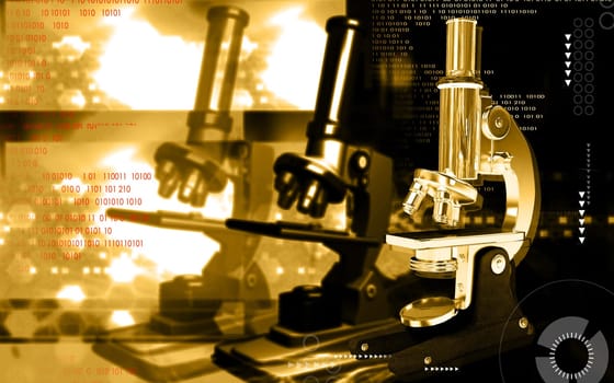 Digital illustration of microscope in colour background