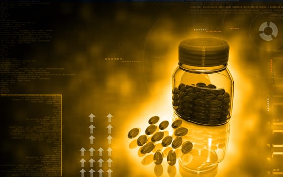 Digital illustration of capsule bottle in colour background