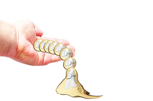 Euro coins fall out of hand,photo illustration,loss of value.