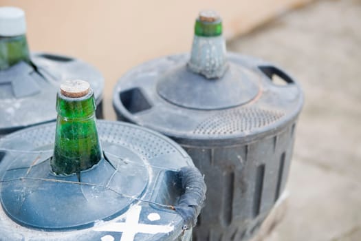 Home made wine carafes for sell on traditional rural street market