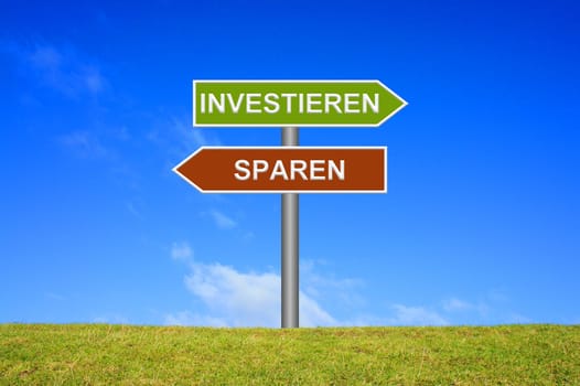 Signpost points in two directions: Investing Savings