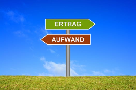 Signpost points in two directions: expense yield