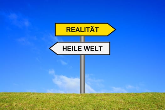 Shield Signposts Shows In Two Directions: Heal World Reality