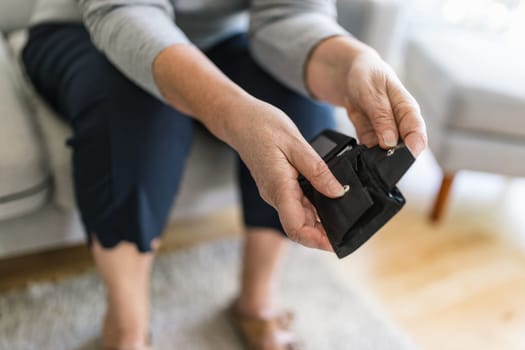 Desperate elderly woman unhappy with the rising cost of living