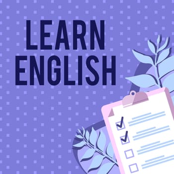 Conceptual caption Learn English, Business idea Universal Language Easy Communication and Understand Clipboard Drawing With Checklist Marked Done Items On List.