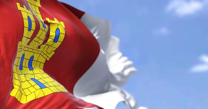 The Castilla La Mancha flag waving in the wind on a clear day. Castilla–La Mancha, or Castile La Mancha, is an autonomous community of Spain