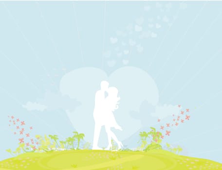 silhouette couple on tropical beach