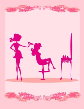 Vector illustration of the beautiful woman in hairdressing salon