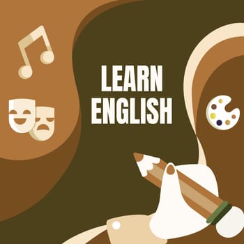Handwriting text Learn English, Word Written on Universal Language Easy Communication and Understand Hand Using Pencil Strategizing Newest Innovative Creative Goal Plans.