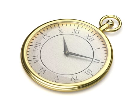 Gold pocket watch on white background