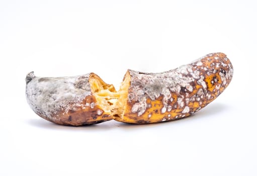 Rotten banana isolated on white background