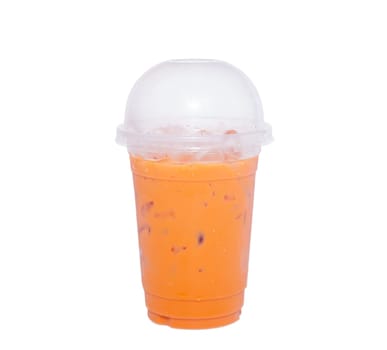 Tea thai, Ice tea milk or Ice milk tea, Sweet drink, Isolated, on white background, Clipping path